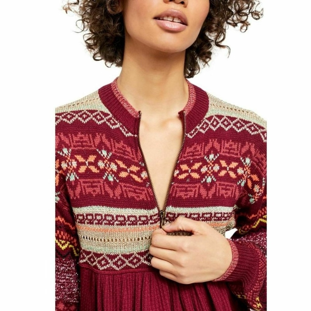 NEW Free People Fair Isle Cozy Cottage Sweater M Pullover Tunic Bell Sleeves Top - Picture 8 of 16